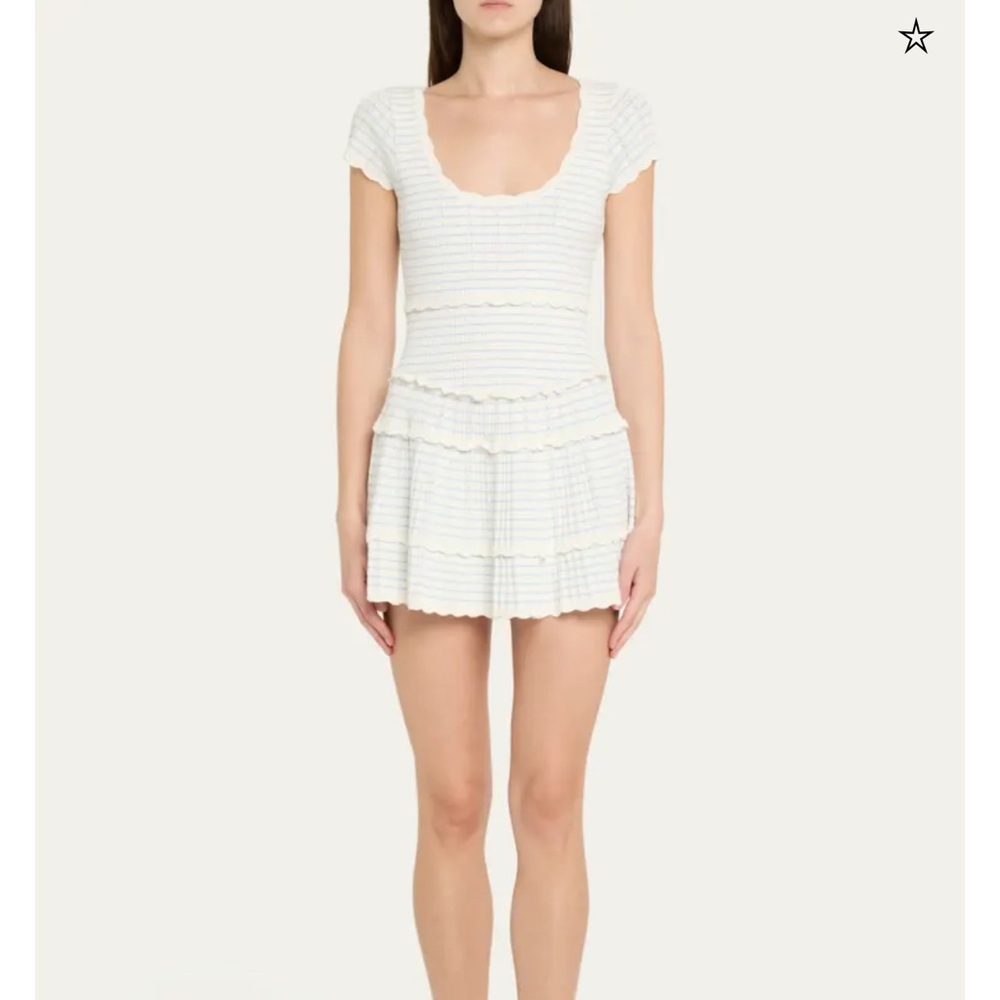 LoveShackFancy White and Blue Striped Mini Dress